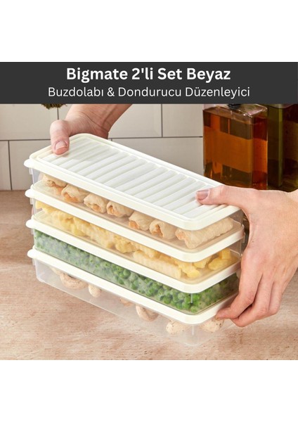 2'li Şeffaf Saklama Kabı 2x1 Lt BGMT1115 Mikrodalga Buzdolabı ve Dondurucu Uyumlu Düzenleyici