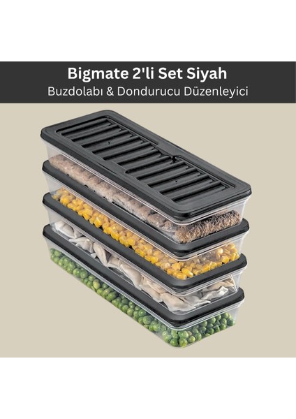 2'li Şeffaf Saklama Kabı 2x1 Lt BGMT1115 Mikrodalga Buzdolabı ve Dondurucu Uyumlu Düzenleyici