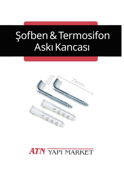 Şofben Termosifon Askı Kancası 75mm (2'li Set) – Duvar Tipi Montaj Aparatı Dübel Dahil