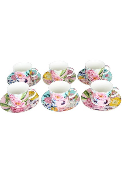 Luckyart Peony Desenli 6'lı Bone China Porselen Çay Fincanı Seti 220 ml fiyatları