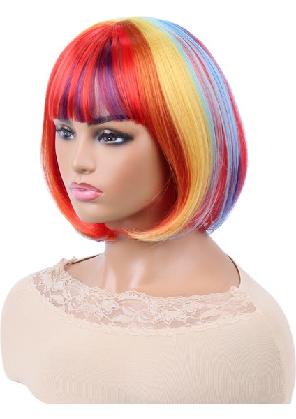 Yedi Gökkuşağı Rengi Peruk Bob Bob Cadılar Bayramı Peruğu (Yurt Dışından)