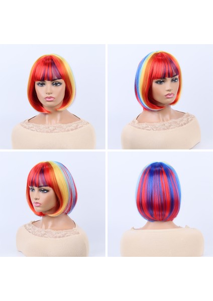 Yedi Gökkuşağı Rengi Peruk Bob Bob Cadılar Bayramı Peruğu (Yurt Dışından) fiyatları