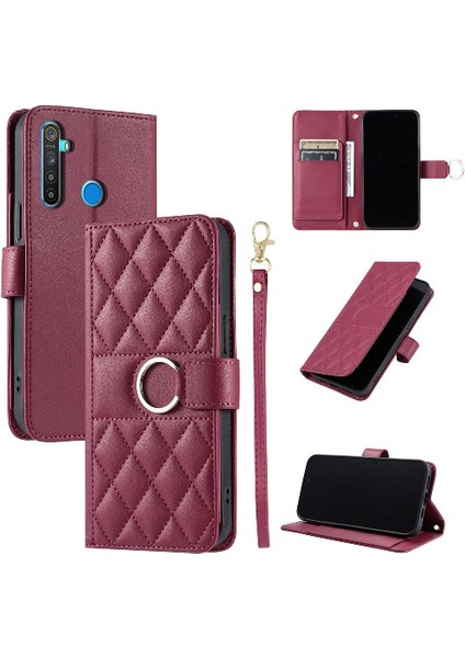 Realme 5 Pro Pu Deri Kart Yuvaları Tutucu Manyetik Bilek Için Flip Case (Yurt Dışından)