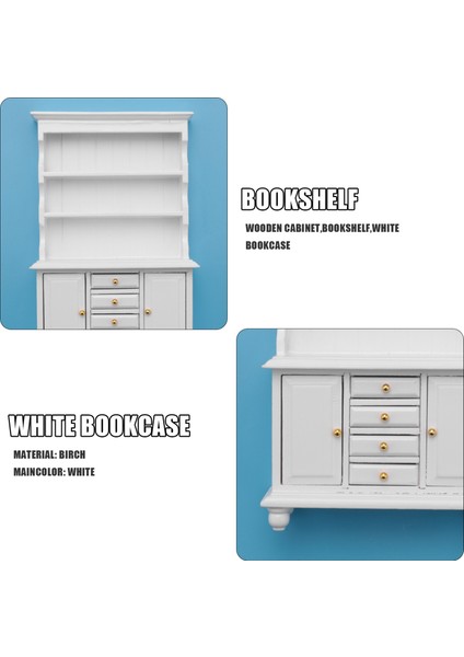 1/12 Dollhouse Minyatür Mobilya Çok Fonksiyonlu Ahşap Dolap Kitaplık Beyaz (Yurt Dışından) indirimleri