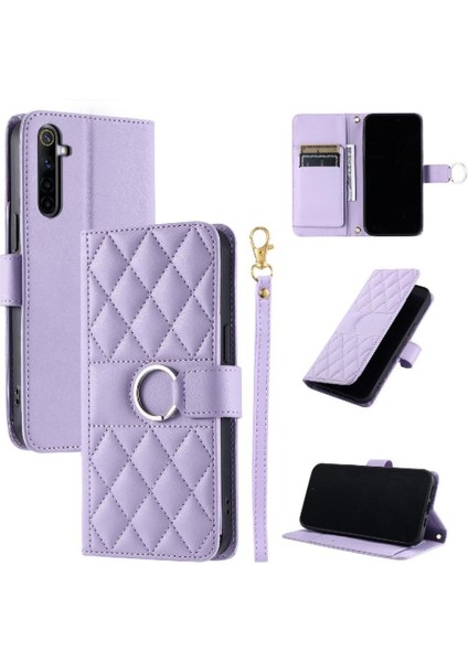Realme 6 Bilek Kayışı Koruyucu Pu Deri Manyetik Kart Için Flip Case (Yurt Dışından)
