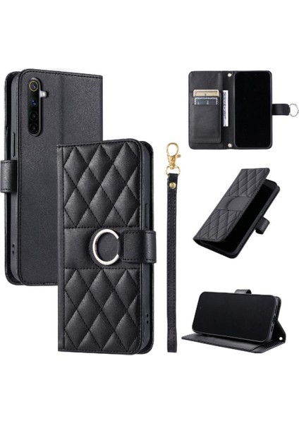 Realme 6 Bilek Kayışı Koruyucu Pu Deri Manyetik Kart Için Flip Case (Yurt Dışından)