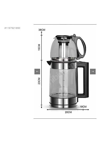 Cam Çay Makinesi Kettle - Su Isıtıcı (Demlik Filtreli ve LED Işıklı) modelleri