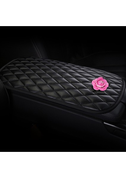 Camellia Tasarım Pu Deri Araba Kol Dayama Pedi Oto Orta Kol Dayama Kutusu Dekoratif Mat-Siyah (Yurt Dışından)