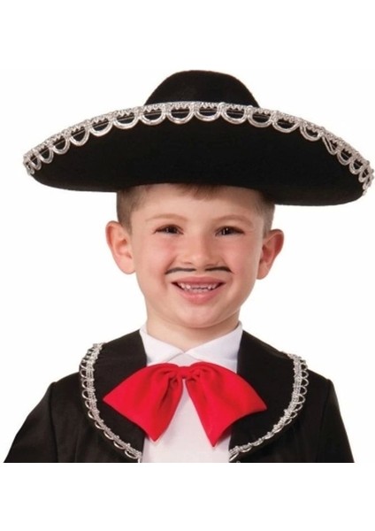 Gümüş Renk Şeritli Meksika Mariachi Latin Şapkası 55 cm Çocuk