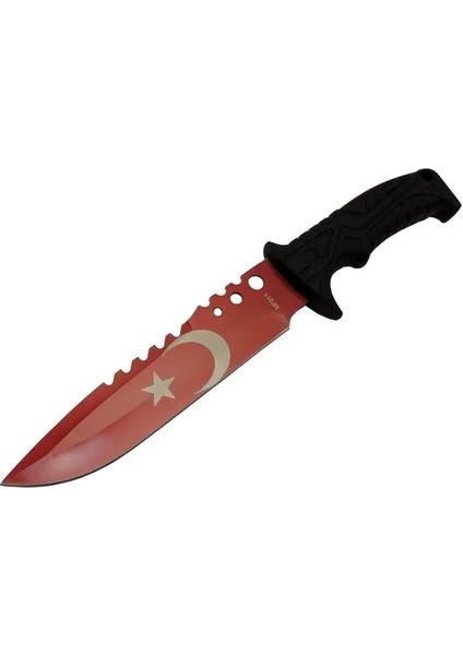 Bora Ayyıldız MF011 Rd Kırmızı Av Bıçağı 31CM - Testere Detaylı Bıçak, Kılıflı, Plastik Sap