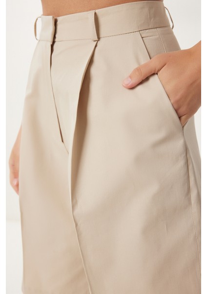 Cepli Bermuda Dokuma Şort Krem HFK0003