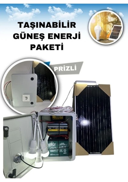 Taşınabilir Güneş Enerjili Acil Durum Enerji Seti – 50W Solar Panel, 24AH Akü, 3 LED Lamba, USB Şarj ve LED Tv Desteği fiyatları