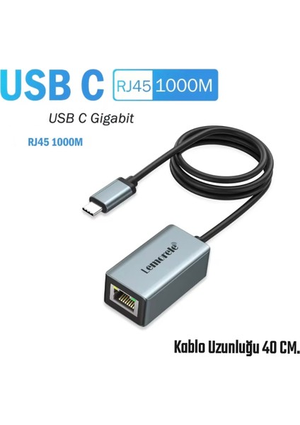 1000-Mbps RJ45 Ethernet Dönüştürücü Adaptör Type-C Metal Ce Lisanslı Sağlam Gigabit 1000Mbps RJ45 Ethernet Dönüştürücü Adaptör