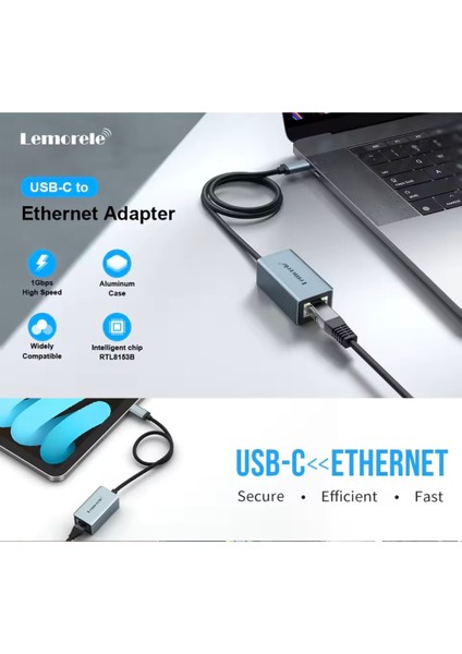 1000-Mbps RJ45 Ethernet Dönüştürücü Adaptör Type-C Metal Ce Lisanslı Sağlam Gigabit 1000Mbps RJ45 Ethernet Dönüştürücü Adaptör