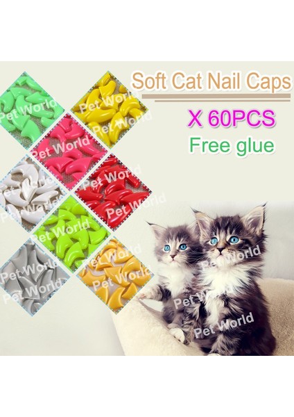 Gökkuşağı Yeşil L Yenı 60 Adet Kedi Yumuşak Tırnak Caps Pet Kedi Için Paw Pençeleri Talimat ile 3x Ücretsız Süper Yapıştırıcılar ve Aplikatör (Yurt Dışından) fırsatları