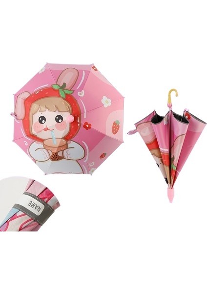 Isim Etiketi ile Yansıtıcı Çocuklar Sevimli Karikatür Uzun Saplı Şemsiye Güneş Koruyucu Vinil Şemsiye Öğrenciler 4-15 Yaş (Yurt Dışından)