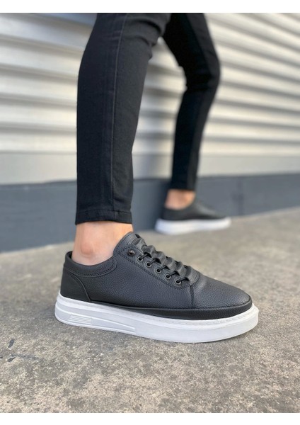 JY0535 Prime Bağcıklı Cilt Erkek Günlük Sneaker Ayakkabı Cbt - Siyah