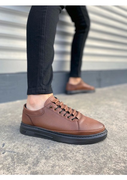 JY0535 Prime Bağcıklı Cilt Erkek Günlük Sneaker Ayakkabı Cst - Taba
