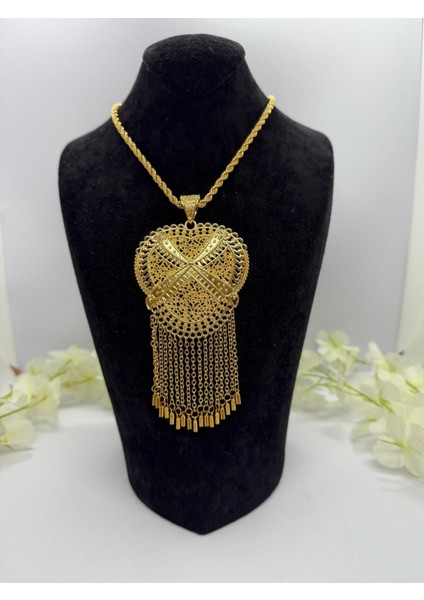 22 Ayar Altın Kaplama Hint Motifli Set Kolye ve Küpe LVD527