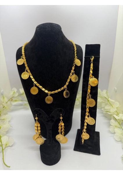 22 Ayar Altın Kaplama Pullu Tuğralı Set LVD647