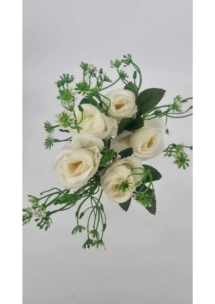 Beyaz Çok Katlı 6 Kafalı Gül Ev Dekor Saksı Vazo Süsü