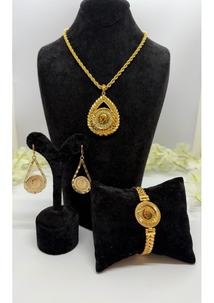 22 Ayar Altın Kaplama Arpa Tuğralı Set LVD509
