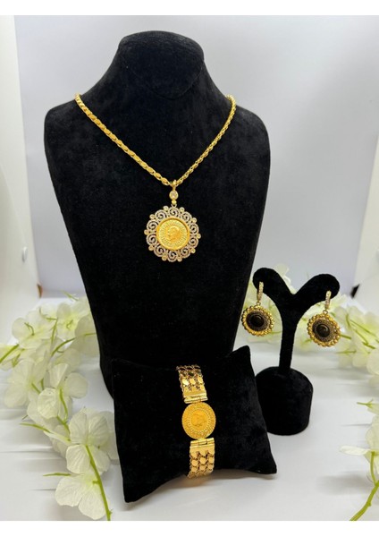22 Ayar Altın Kaplama Arpa Zincir Tuğra Motifli Set LVD506