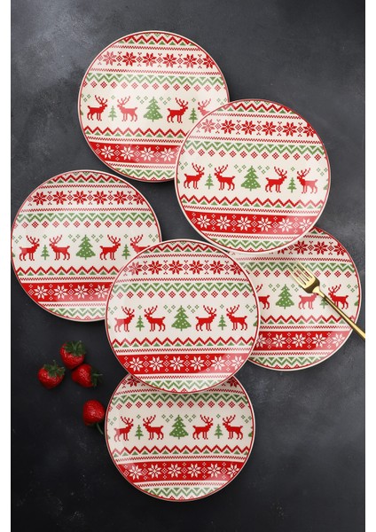 Red Deer Kırmızı Geyik 6 Parça Seramik 21 cm Pasta Tabağı