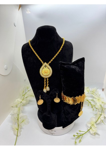 22 Ayar Altın Kaplama Tuğralı Set LVD502