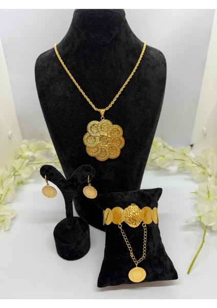 22 Ayar Altın Kaplama Tuğralı Set LVD507