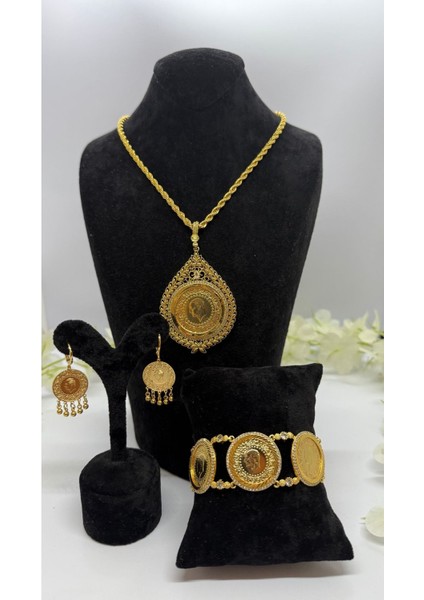 22 Ayar Altın Kaplama Başak Motifli Set LVD515