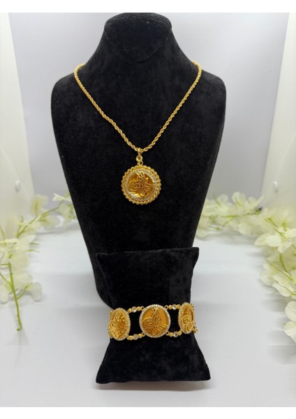 22 Ayar Altın Kaplama Osmanlı Tuğrası Kabartma Set LVD516
