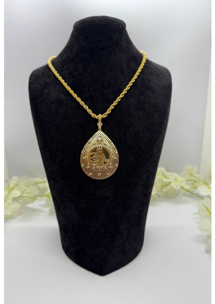 22 Ayar Altın Kaplama Taşlı Tuğralı Motif Set LVD512