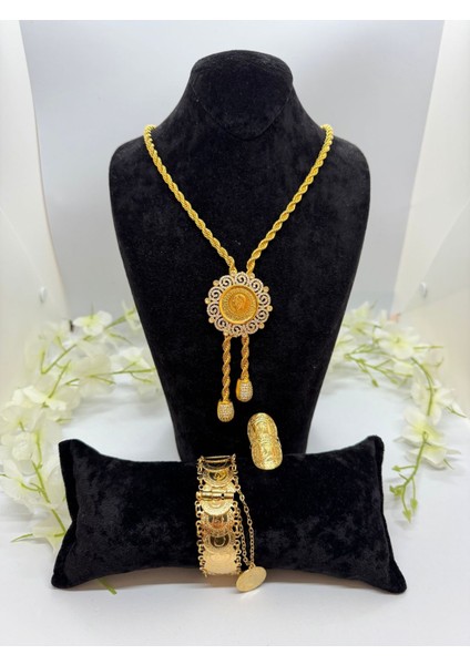 22 Ayar Altın Kaplama Tuğralı Set LVD503