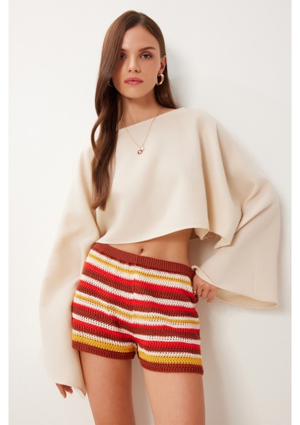 Yarasa Kollu Crop Müslin Bluz Krem HRG0001 fiyatları