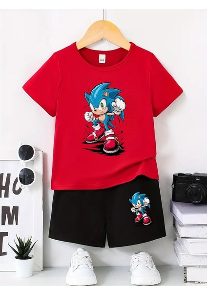 Sonıcs Baskılı Şort/t-Shirt Alt-Üst Yazlık Çocuk Takım