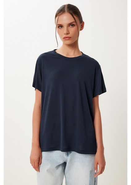 2’li Paket Basic Modal Örme T-Shirt Lacivert Taş HFN0002 modelleri