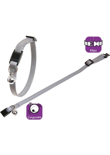 Karlıe Reflektörlü Kedi Tasma Çıng. 30CM Gümüş Sptgl