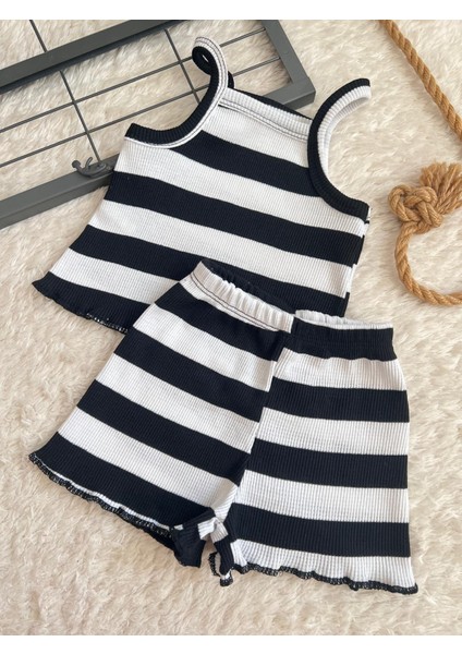 Kız Çocuk Çizgili Crop Alt Üst Takım 2 Parça Günlük Kullanım İçin Tasarlandı