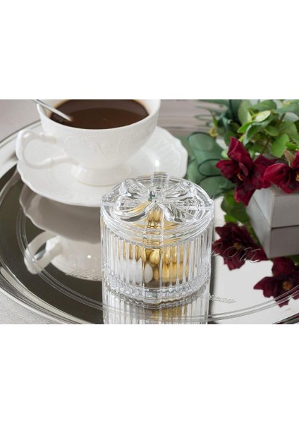 Fiyonk Model Kapaklı Cam Kutu Şekerlik Yuvarlak