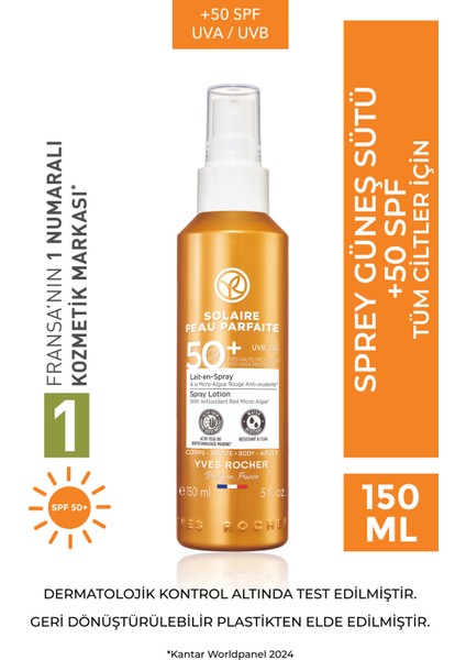Vücut Güneş Spreyi 50+ SPF Tüm Cilt Tipleri İçin Renksiz Nemlendirici 150 Ml