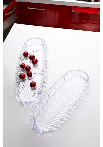 Lively 2'li 33 Cm- 39 cm Lüks Plastik Servis Tabağı & Sunum Seti & Kayık Tabak