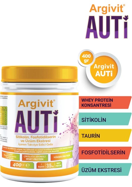 Auti Taurin, Sitikolin, Fosfotidilserin ve Üzüm Ekstresi İçeren Gıda Takviyesi 400 gr