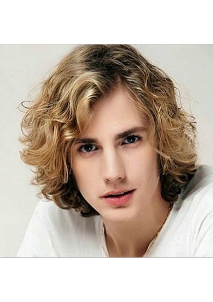 Avrupa ve Amerika Birleşik Devletleri Erkek Perukları Eğik Patlama Kısa Kıvırcık Saç Sarışın Başlık (Yurt Dışından) modelleri