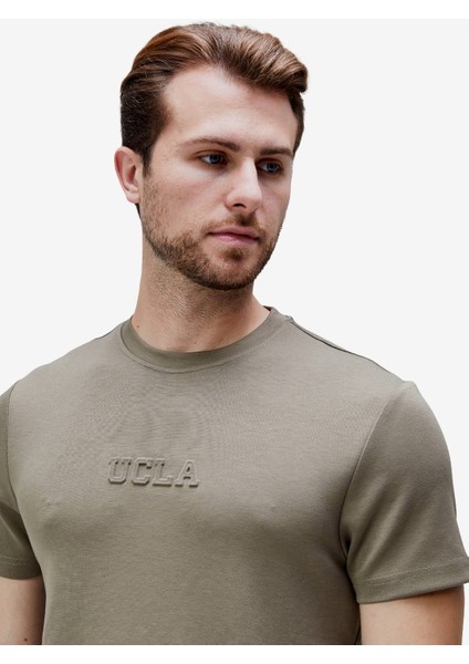 Canary Haki Bisiklet Yaka Gofre Baskılı Modal Kumaş Standard Fit Erkek Tshirt fiyatları