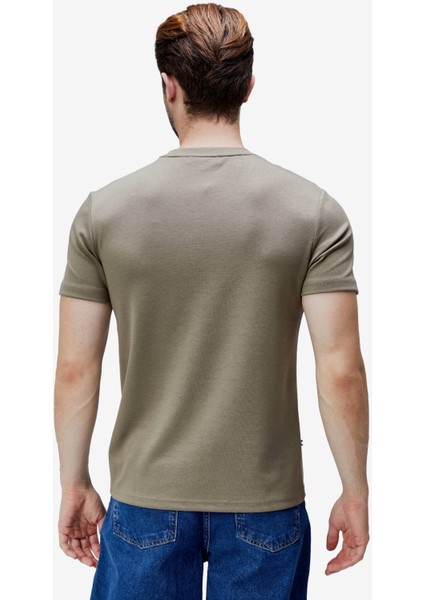 Canary Haki Bisiklet Yaka Gofre Baskılı Modal Kumaş Standard Fit Erkek Tshirt modelleri