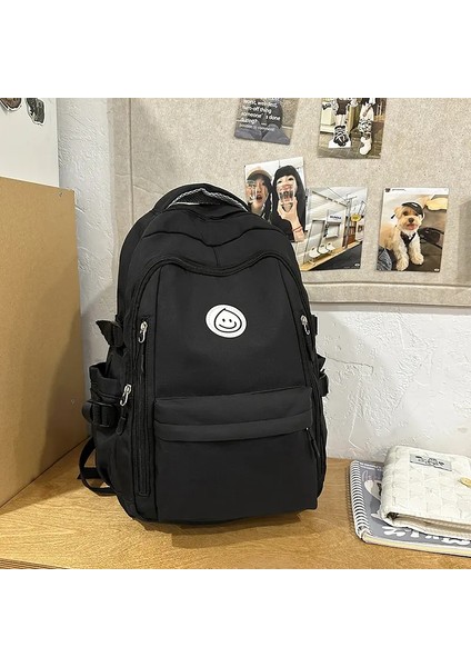 Öğrenciler Okul Çantası Ders Çantası Büyük Kapasiteli Sırt Çantası Su Geçirmez Açık Seyahat Sırt Çantası Tote Hediyesi: Siyah (Yurt Dışından)