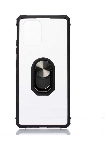 Samsung Galaxy A91 (S10 Lite) Kılıf Anti-Shock Darbe Önleyici Renkli Kenarlar, Metal Yüzüklü Kılıf