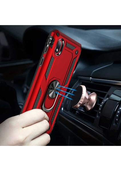 Samsung Galaxy A01 Core Uyumlu Kılıf Çift Katmanlı Polikarbon Koruma ve Manyetik Tutucu Stand Yüzük