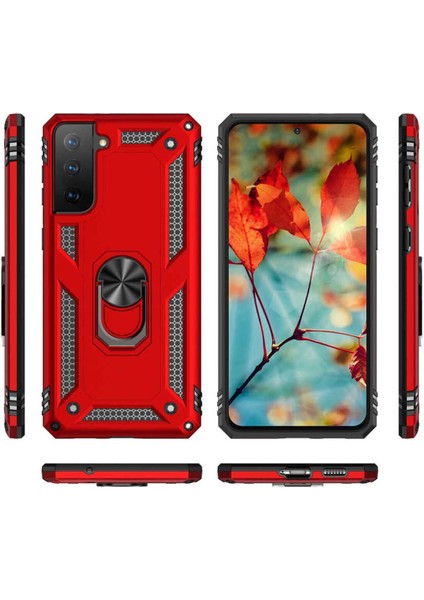 Samsung Galaxy S21 Fe Kılıf Çift Katmanlı Polikarbon Koruma ve Manyetik Tutucu Stand Yüzük fiyatları